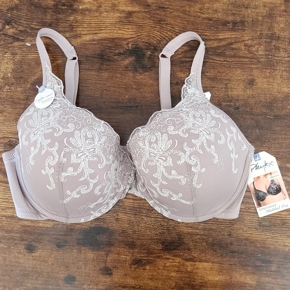 Playtex Lace Embroidered Molded Bra 38D 38DD- Gray/silver NwT